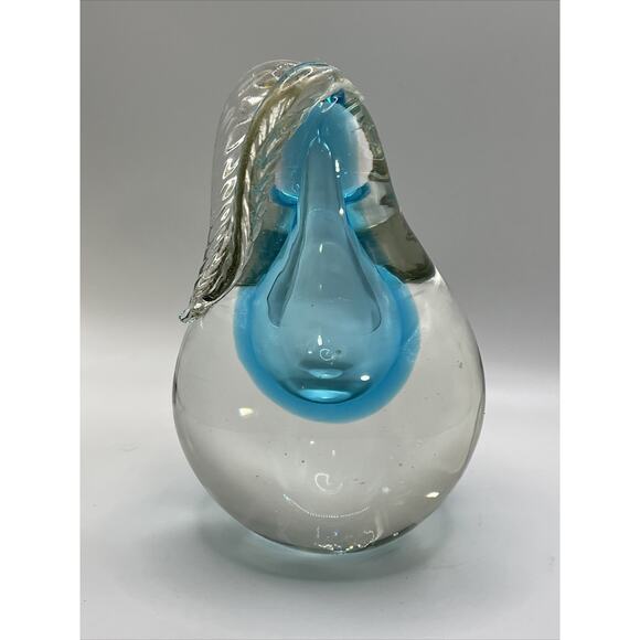 Vtg Chalet Canada Art Glass Blue Gold Clear MCM Paperweight Pear PLEASE READ - Picture 2 of 16